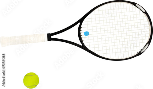 Silver Tennis Racket and Ball