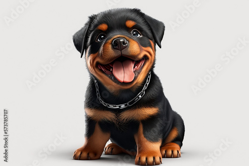 Rottweiler dog on a white background. Adorable fluffy animal. Generated by generative AI.