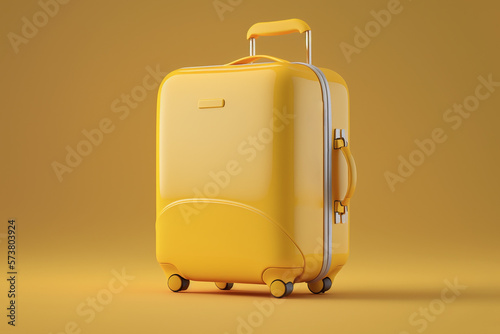 Modern yellow suitcase on a yellow background. Generative AI. travel concept.