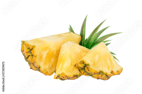 whole pineapple and pineapple slice. Pineapple with leaves isolated on transparent background with clipping path, single whole pineapple and pineapple slice. with clipping path and alpha channel. 