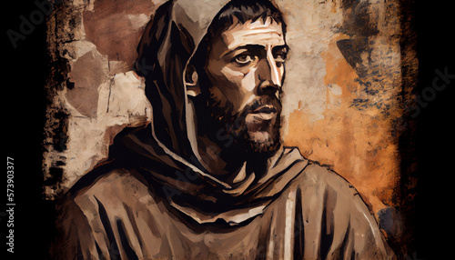 St Saint Francis of Assisi art painting illustration. Generative Ai.