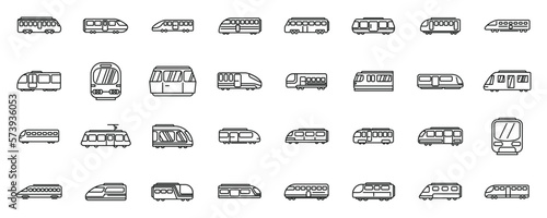 High-speed transportation icons set outline vector. Speed train. Business ecology