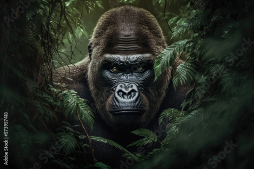 a gorilla in the forest. Generative AI