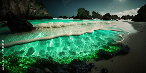 green plasma beach, green light