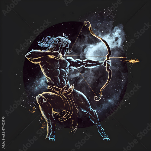 Sagittarius Centaur Horoscope Sign. Ai Generated Illustration. Outer Space Background. Lunar Zodiac.