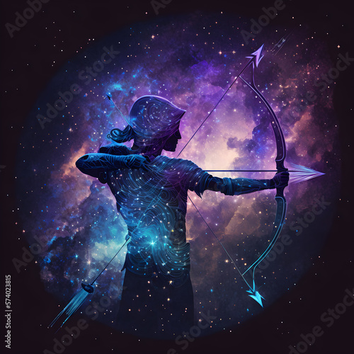 Sagittarius Horoscope Sign Archery. Ai Generated Illustration. Outer Space Background. Lunar Zodiac.