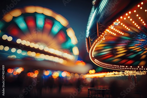 Amusement park toy blurred background. Blurred effect. Generative AI.