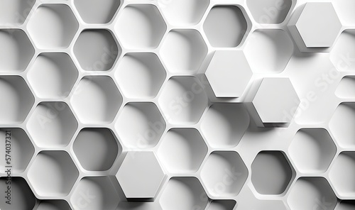 a white hexagonal wall with a lot of hexagons on it's sides and a white background with a black spot in the middle. generative ai