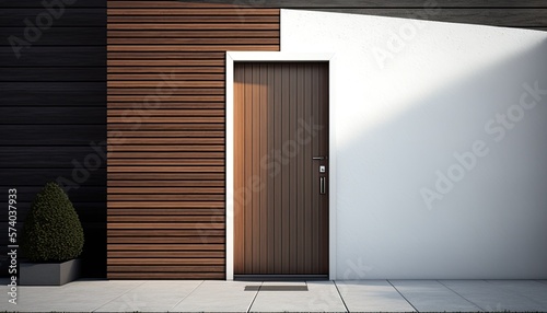 Modern entrance, simple wooden front door 