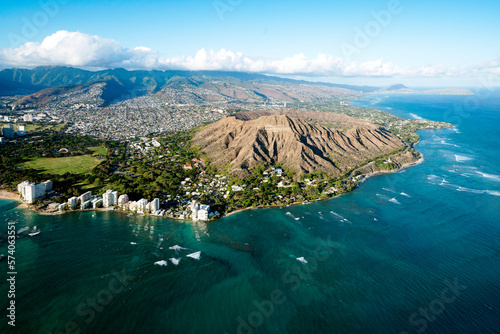 Aerial Photography,Helicopter.Diamond Head Crater.Honolulu,Oahu,Hawaii,USAAloha Shirt Store,Waikiki