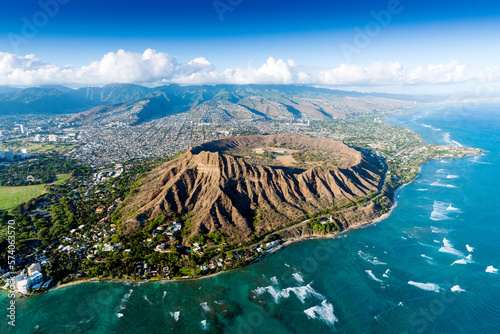 Aerial Photography,Helicopter.Diamond Head Crater.Honolulu,Oahu,Hawaii,USAAloha Shirt Store,Waikiki