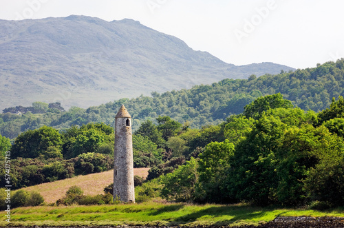 Cornamucklagh round tower. A 19 C navigational aid near Omeath on the Cooley peninsula, County Louth, Ireland. South from the top of Carlingford Lough