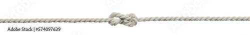 Durable cotton rope with knot on white background