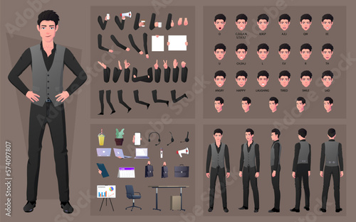 Character Creation Kit or DIY Set with Business Man In Formal Clothing, Face Gestures, lip sync, Office Items and Body Parts
