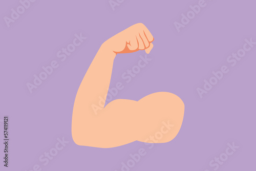 Character flat drawing muscle emoticon. Strong emoji. Flexed biceps icon. Hand gesture emoji. Arm biceps muscle. Emoji hand icon or symbol in internet platform chat. Cartoon design vector illustration