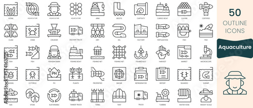 Set of aquaculture icons. Thin linear style icons Pack. Vector Illustration