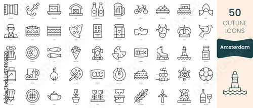 Set of amsterdam icons. Thin linear style icons Pack. Vector Illustration