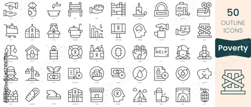 Set of poverty icons. Thin linear style icons Pack. Vector Illustration