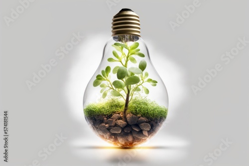 Light bulb with sprouts inside isolated on white background (Generative AI)