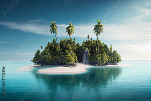 A picturesque tropical island in the sea, a heavenly place to relax. AI generated