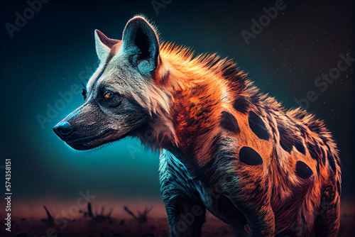 Beautiful photo hyena, natural background. Generative AI technology. 