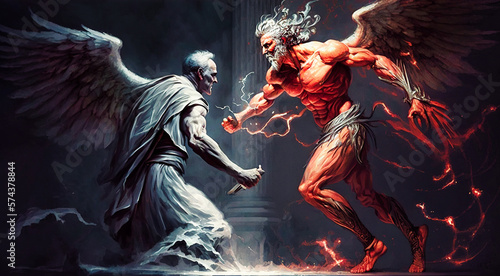 Angel fighting a red demon - generative ai