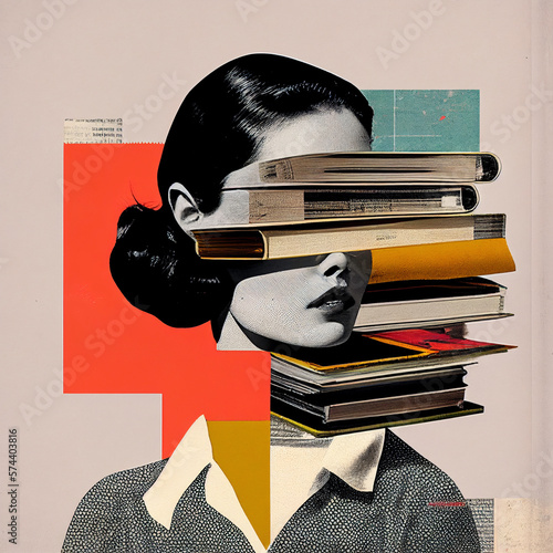 Knowledge and science books artistic graphic collage - Generative AI illustration