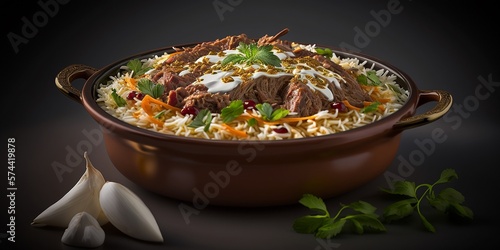 Delicious Basmati Reis mit Lammfleisch und Gemüse indischer Art, ai generativ