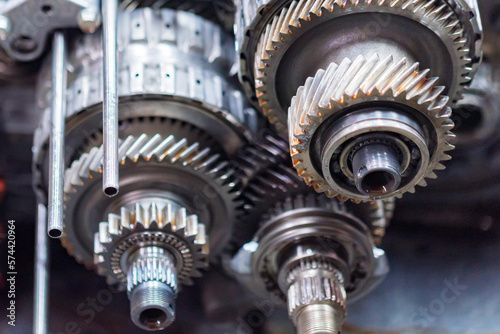 Close-up helical gears in car automatic transmission