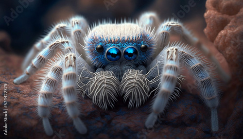 White spider with blue eyes - mini spider with big blue eyes - micro tarantula