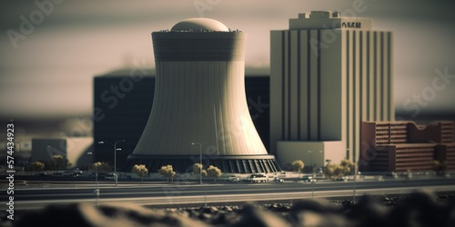 Atomkraftwerk AKW am Tag versorgt Stadt mit Gigawatt an Strom, ai generativ