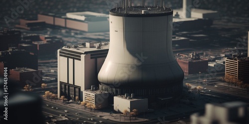 Atomkraftwerk AKW am Tag versorgt Stadt mit Gigawatt an Strom, ai generativ