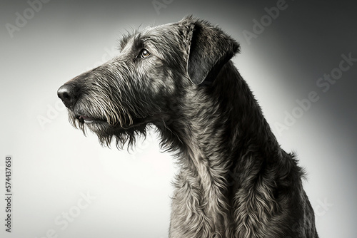 Black irish wolfhound dog portrait on a white background in a studio