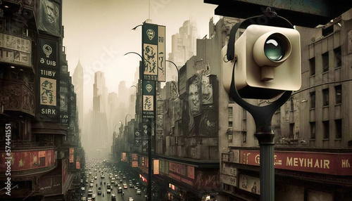 surveillance cameras in a modern city - generative ai