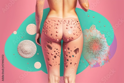 Cellulite problems in boho style on a colored background, concept of Boho Chic and Skin Imperfections, created with Generative AI technology