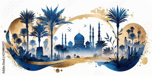 banner background minimalistic mosque arabic art