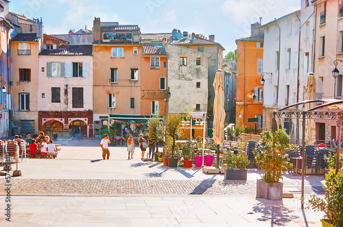 The Forum des Cardeurs Square with bars and restaurants, Aix-en-Provence, France
