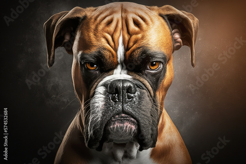 Portrait of a sullen and cool boxer dog gaze as a symbol of protection and strength. AI generative