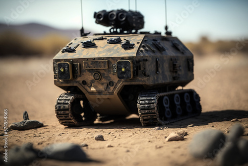 an unmanned ground vehicle in a military training exercise, demonstrating the use of robotics