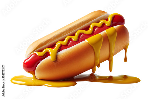 hot dog with ketchup and mustard isolated on white background, image ai generate