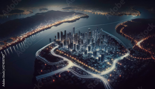 City aerial shot. Skyline. Generative AI