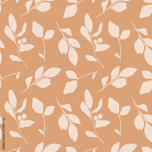Vector seamless botanical pattern. Background of twigs with leaves. Hand drawn nature. Linear style.