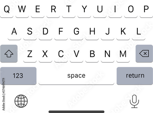 Modern keyboard of smartphone on transparent background. Keyboard for smartphone in gray. PNG image