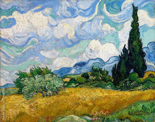 Wheat Field with Cypresses, by Vincent Van Gogh, 1889, Dutch Post-Impressionist, oil on canvas