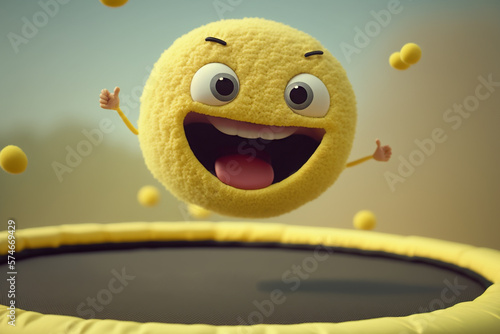 laughing funny emoji jumping the on the trampoline illustration Generative AI