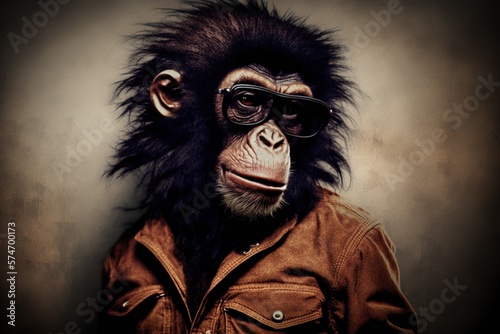 Monkey in beatniks style, studio lighting, neutral background, concept of Retro and Portrait, created with Generative AI technology