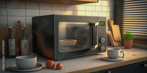Side view of a microwave oven - Generative AI