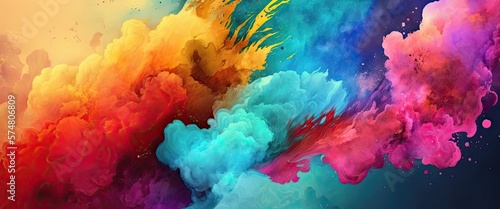 Colorful Rainbow Watercolor Background Banner Background (Created with Generative AI)