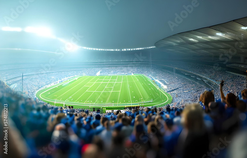 Cinematic Football stadium background with full of crowded audience, generative ai, football fans or supporters chanting and celebrating in soccer ground 