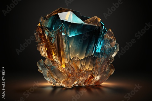 Multicolor raw topaz crystal gemstone. Dark background. Generative AI illustration